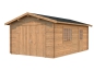 Preview: Holzgarage Roger 19 m² in braun imprägniert, hier mit Holztor abgebildet..