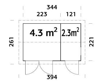 Grundriss Gartenhaus Gerätehaus Olaf 6,6m² mit Satteldach von Palmako.