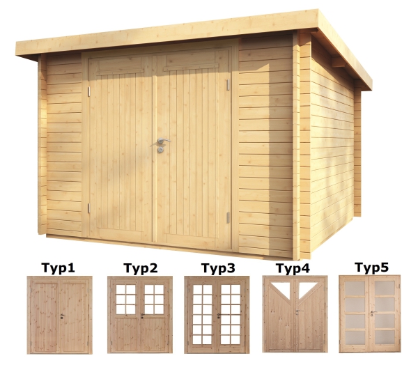 Pultdach Gartenhaus  Pulti 34-BDoppeltür als unbehandelter Bausatz von Wolff Finnhaus.