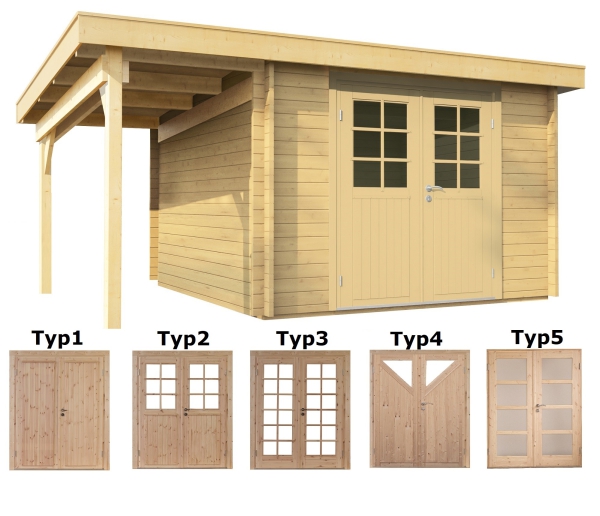 Pultdach Gartenhaus  Pulti 34-B mit SD-A, Doppeltür als unbehandelter Bausatz von Wolff Finnhaus.