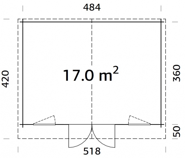Klara 17,0m² Größe 5,04 x 3,80 m Optional mit Fußboden